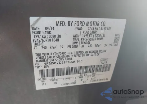 2015 Ford Explorer Xlt z USA, uszkodzony, nr VIN 1FM5K7D82FGA91910